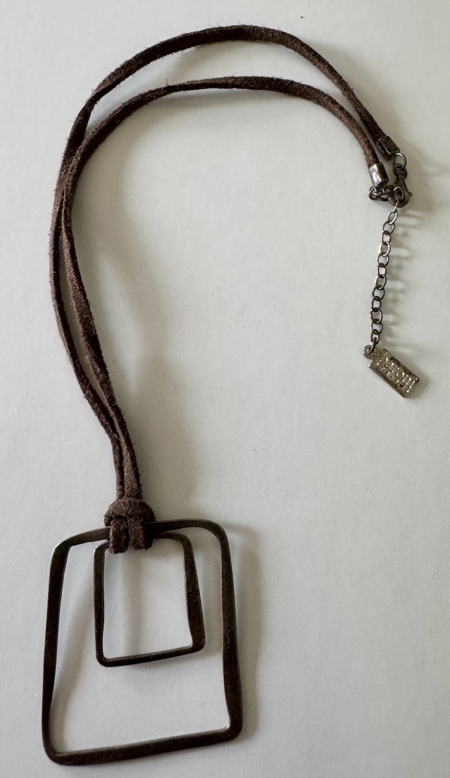 Vintage Metal Baroni Design Geometric Squares Leather Cord Choker Necklace Retro