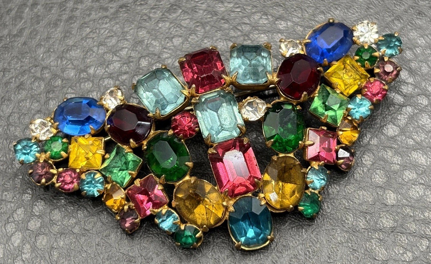 VTG Large Fruit Salad Multicolor Austrian Crystal Glass Rhinestone Brooch Pin