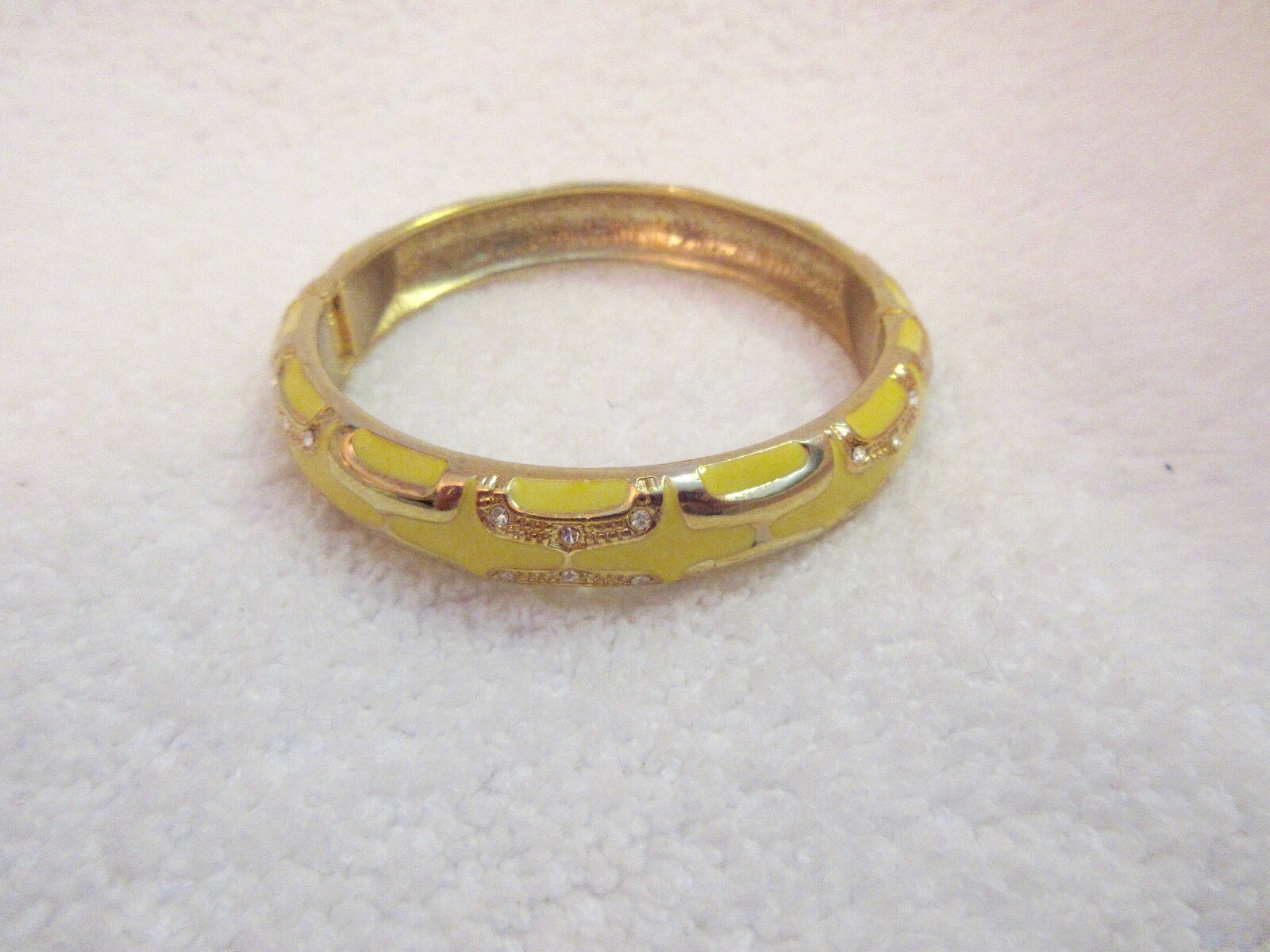 Yellow Enamel Crystal Accent Geo Bangle Bracelet Gold Tone or Plated –Superb!