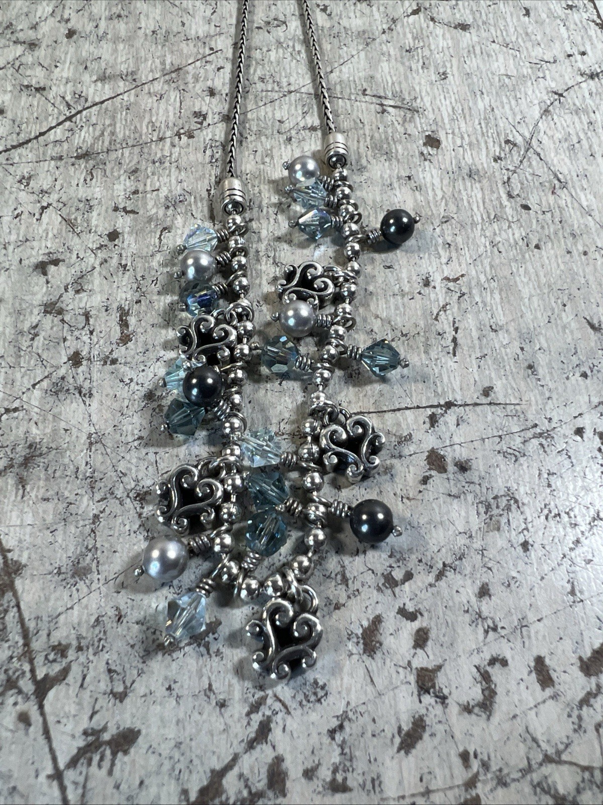 Brighton Retired Charm Faux Bicone Shape Beads Scroll Hearts Pearls Necklace