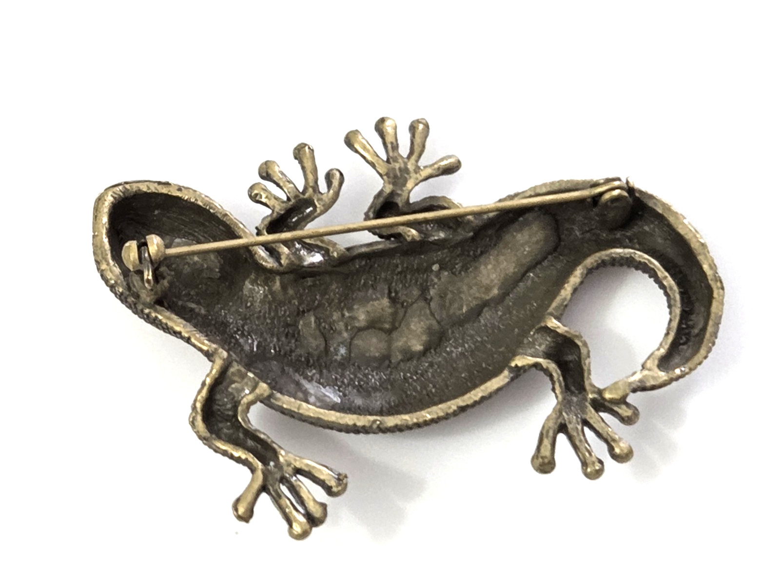 Vintage Lizard Brooch Textured Bronze or Brass Gecko Reptile Pin 2 1/2″