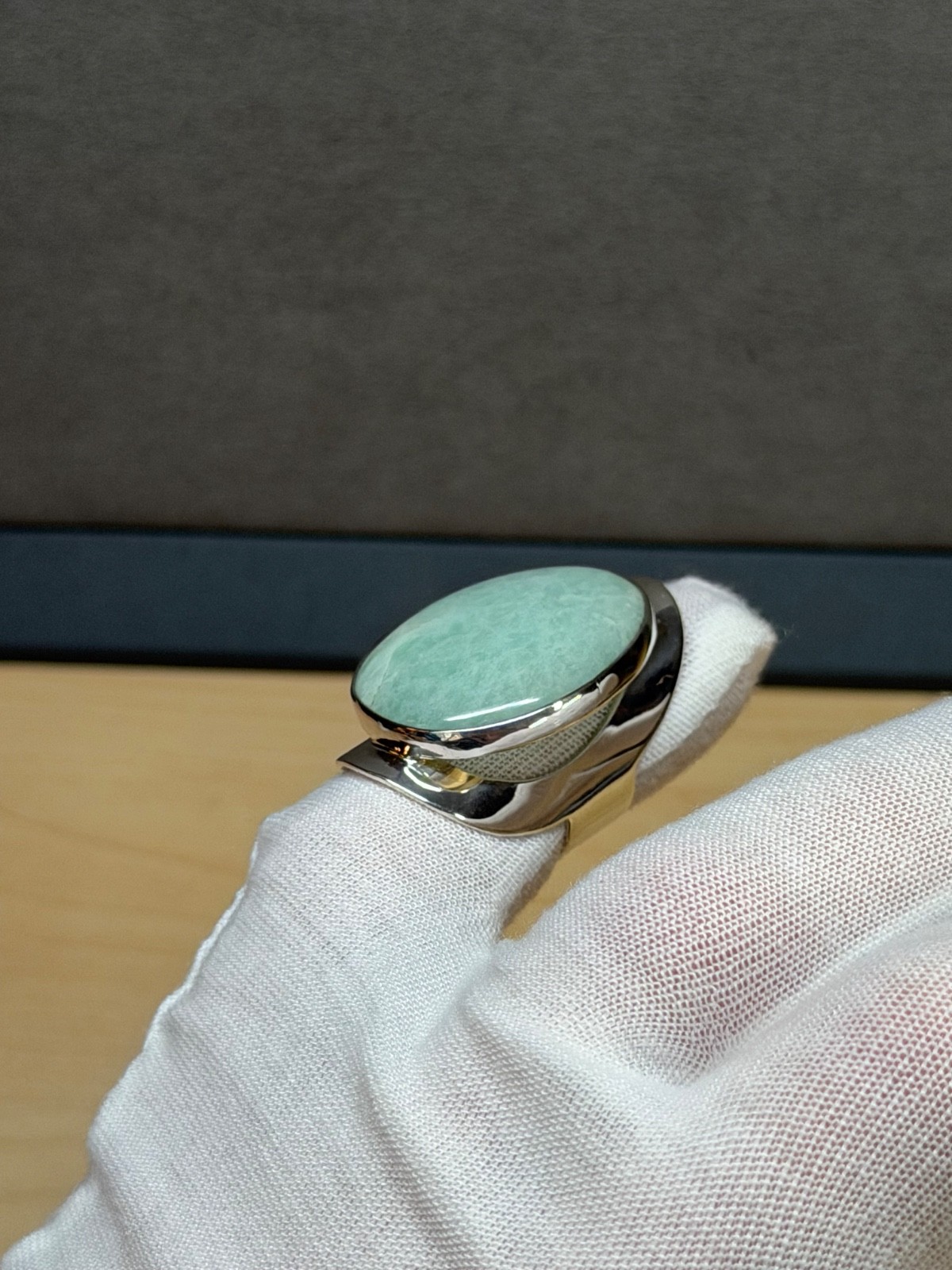 DOMINIQUE DINOUART DDD Mexico 925 Silver Large Cabochon Amazonite Ring Size 7.5