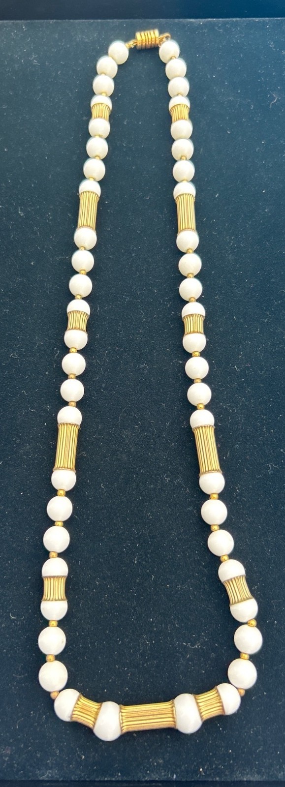 Gay Boyer white lucite beaded gold tone 27” necklace