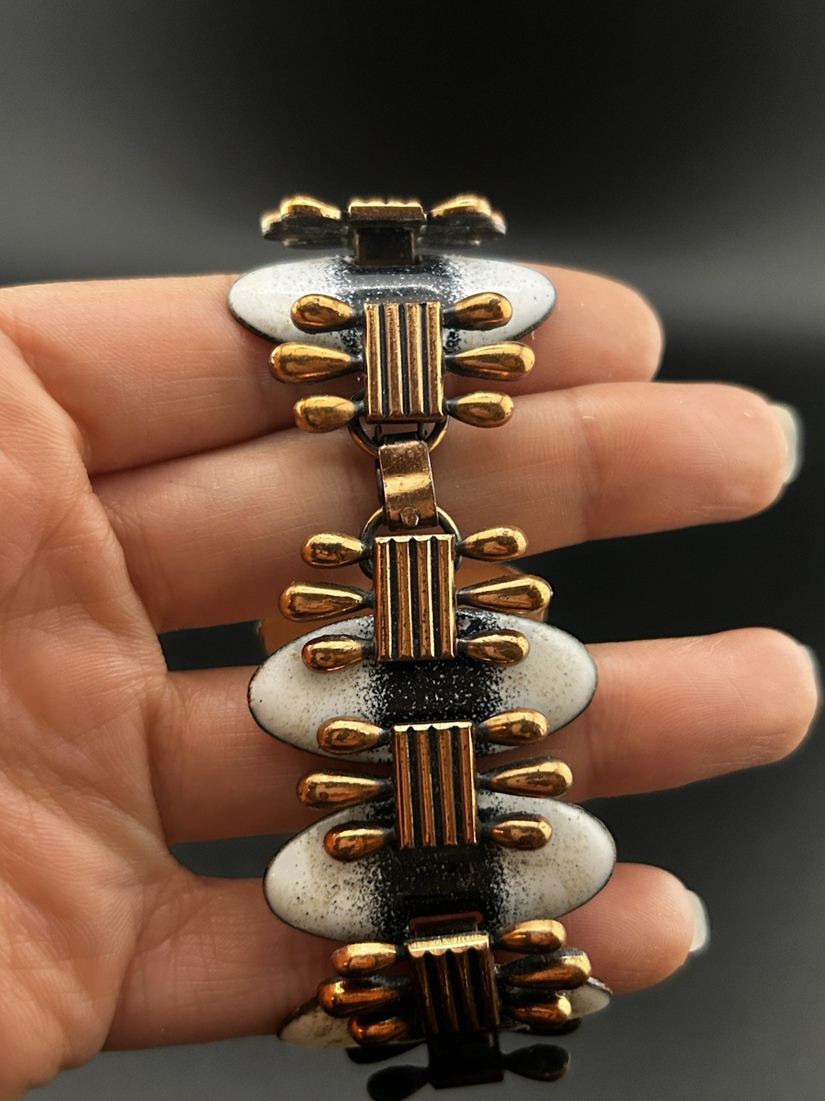 Vintage Matisse Renoir White Black Enamel Bracelet