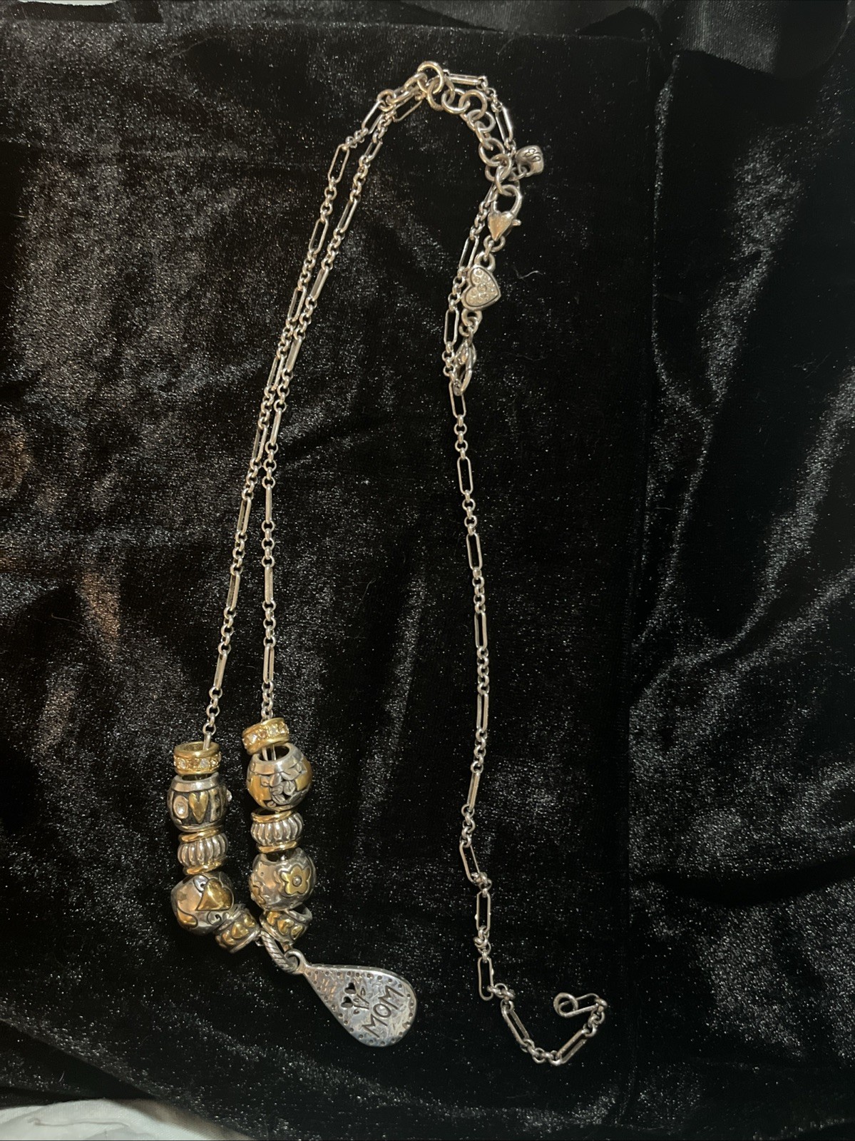 Vintage Brighton Silver Tone Necklace With Mom Pendant And Beads