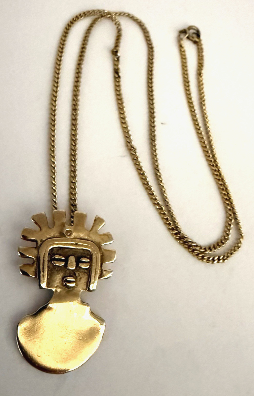 Vintage ALVA MUSEUM REPLICAS Maya ‘Man of the Sun’ Gold Tone Pendant Necklace
