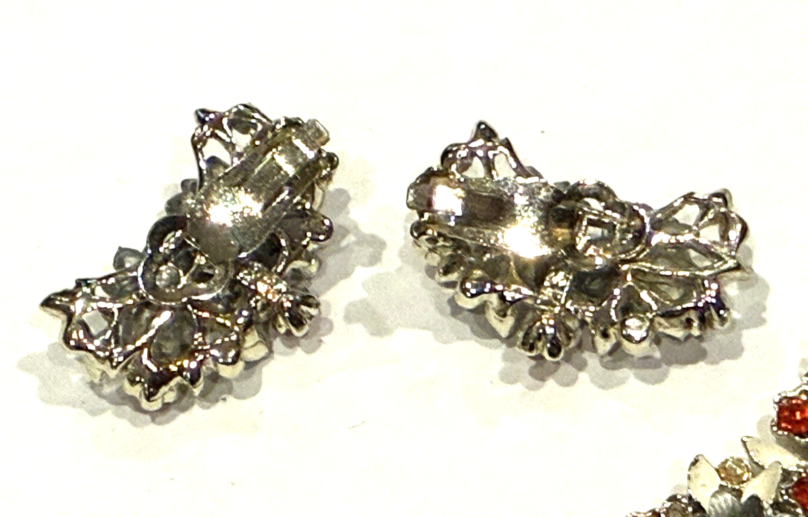 BSK MCM FLORAL ENAMEL RHINESTONE NECKLACE BRACELET CLIP EARRINGS PARURE SET LOT