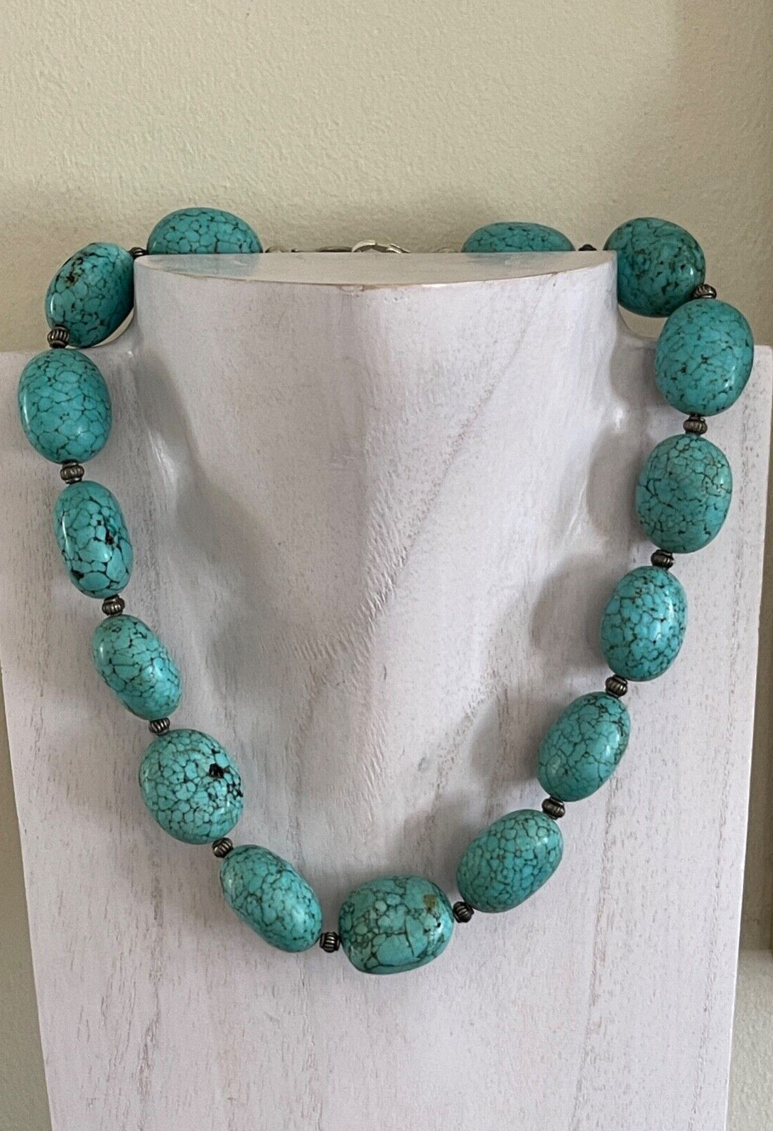 Superb Large 18.9mm Turquoise Beads Sterling Silver Necklace