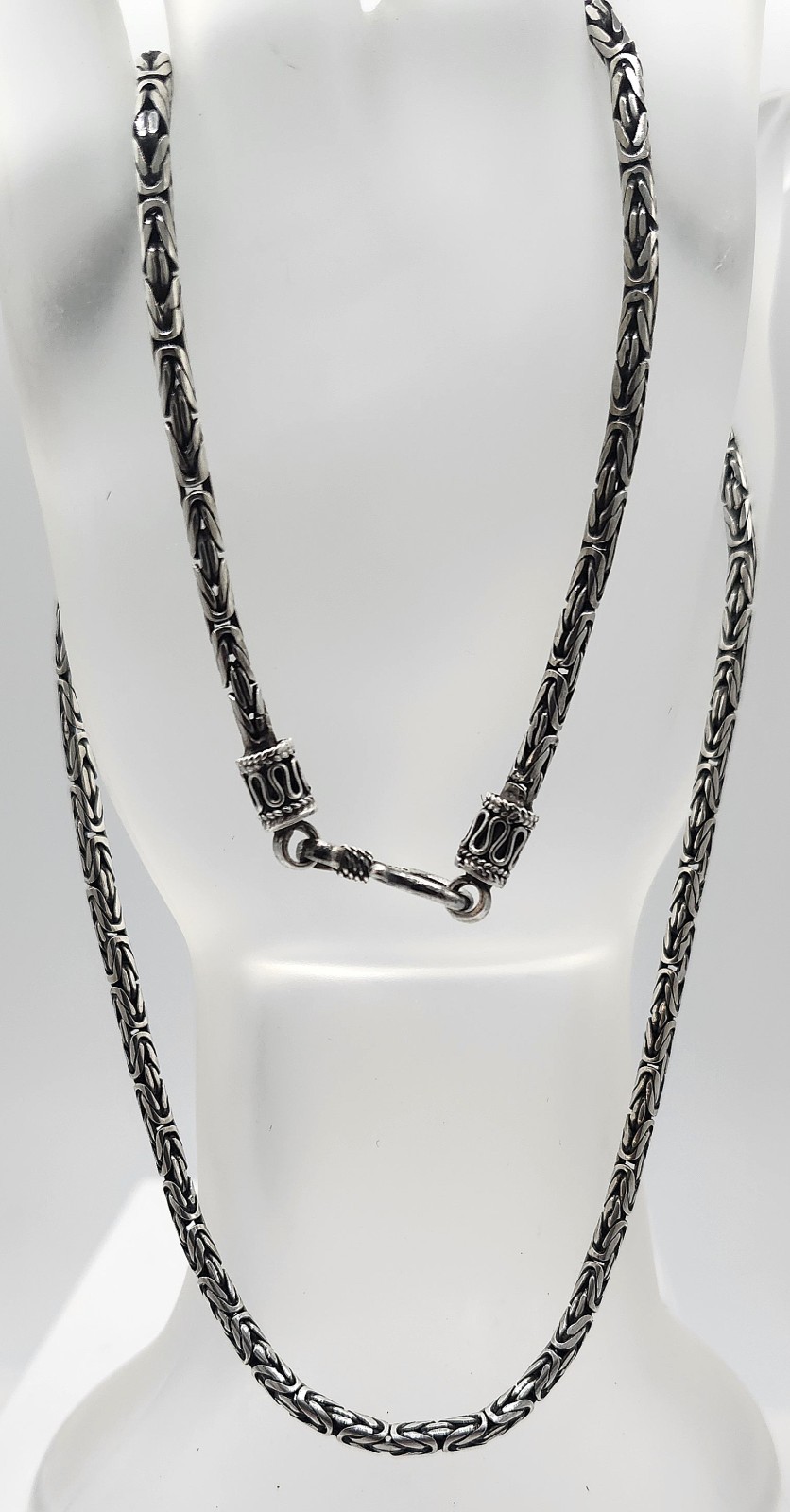 Vintage 925 Sterling Silver Round Bali Byzantine Chain Necklace 19 3/4″ Long 24g