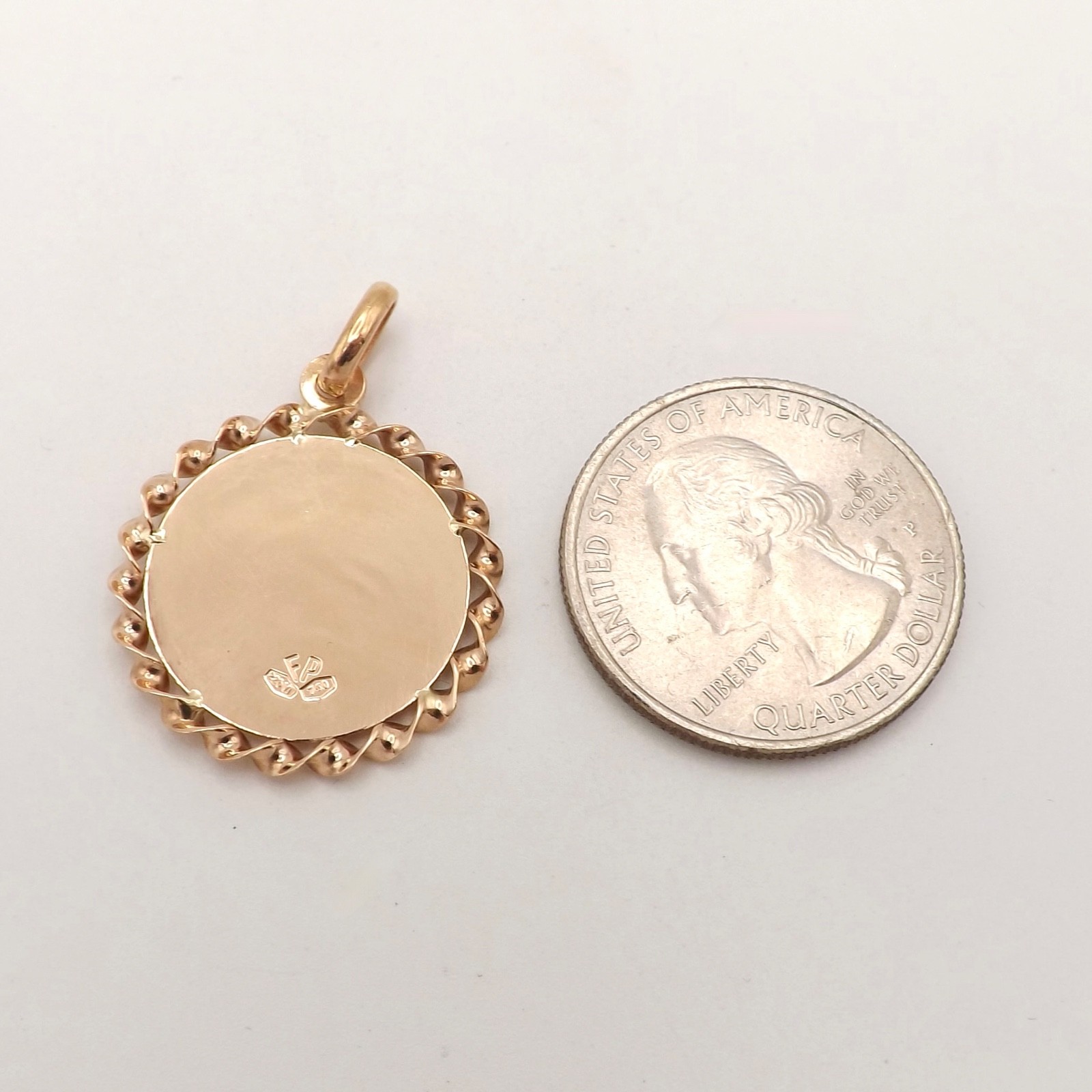 Solid 18k Rose Gold Mother Sorrows Madonna Medal Charm Pendant Rope Frame Italy