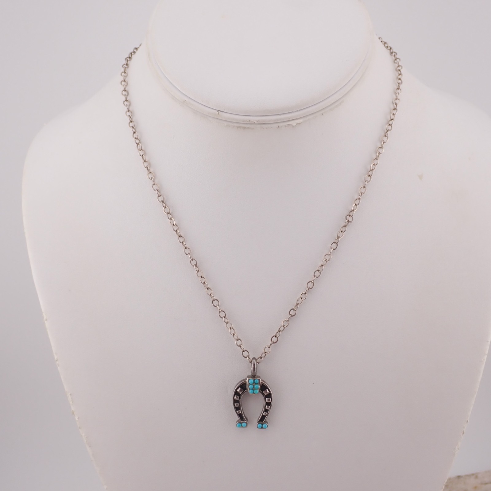 VTG Southwestern Sterling Silver Turquoise Horseshoe 16″ Toggle Necklace 7.9 gr