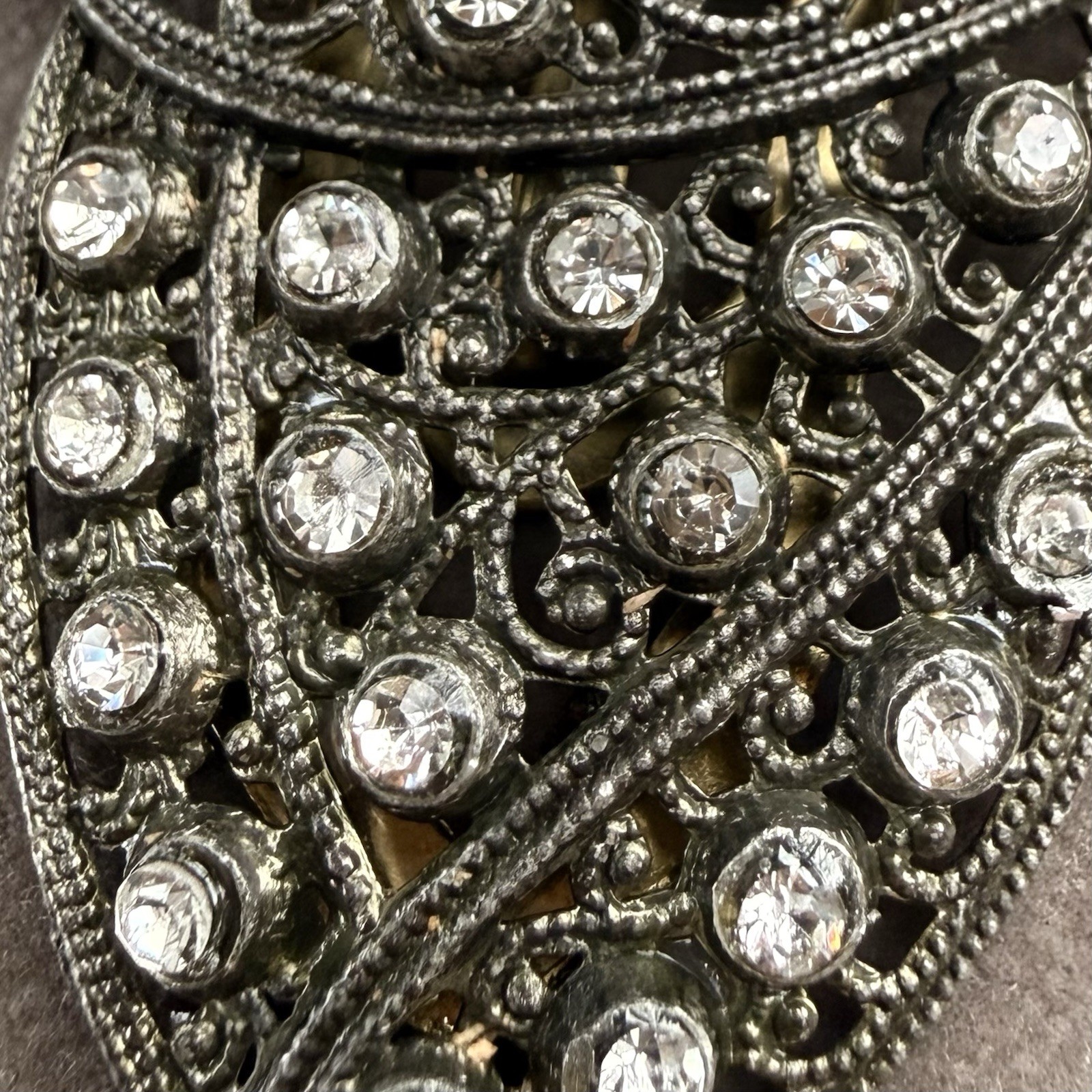 Vintage Rhinestone Leaf Dress Clip | Fur Clip | Silver Tone Filigree Openwork