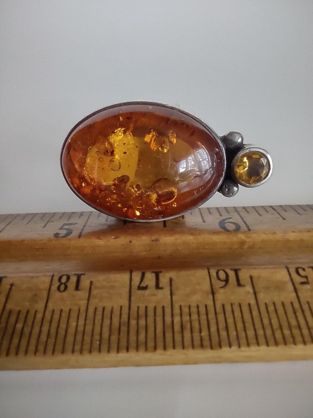 AKR Amy Kahn Russell Signed Sterling 925 Baltic Amber Modernist Ring Size 7
