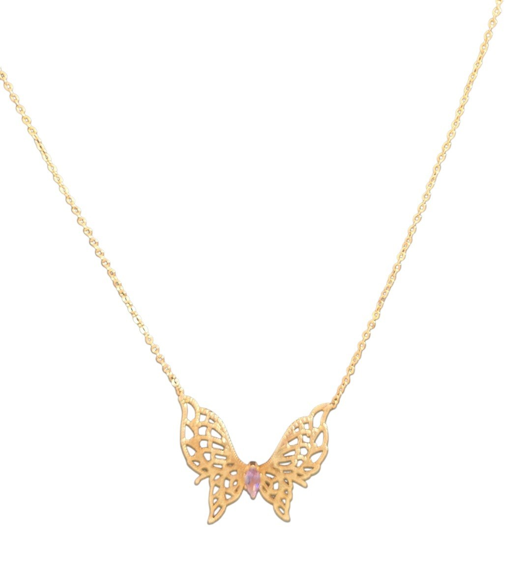 14KGE Lindenwold Gold Electroplated Marquise Purple Amethyst Butterfly Necklace