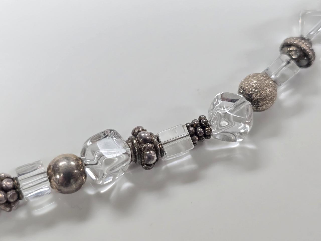Sterling Silver & Clear Beaded Necklace ~ 16-1/2″ ~ 29.8grams ~ 2-A419