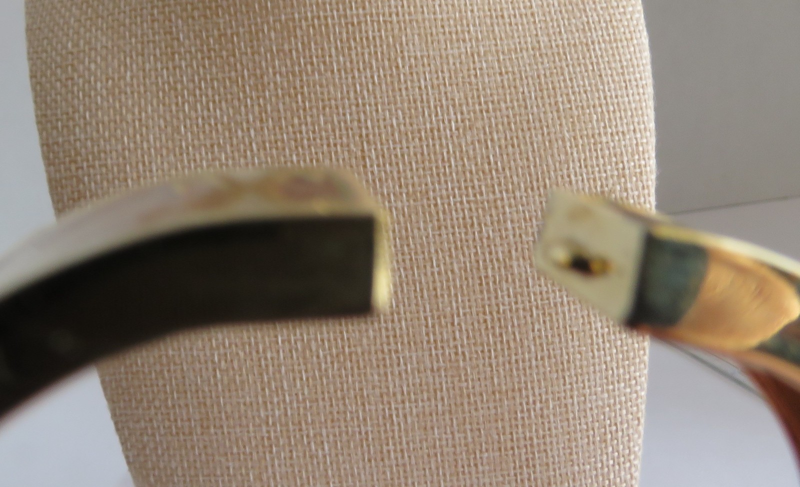 Bracelet Hinged Cuff Gold Tone with Brown Tan Cream Enamel Retro