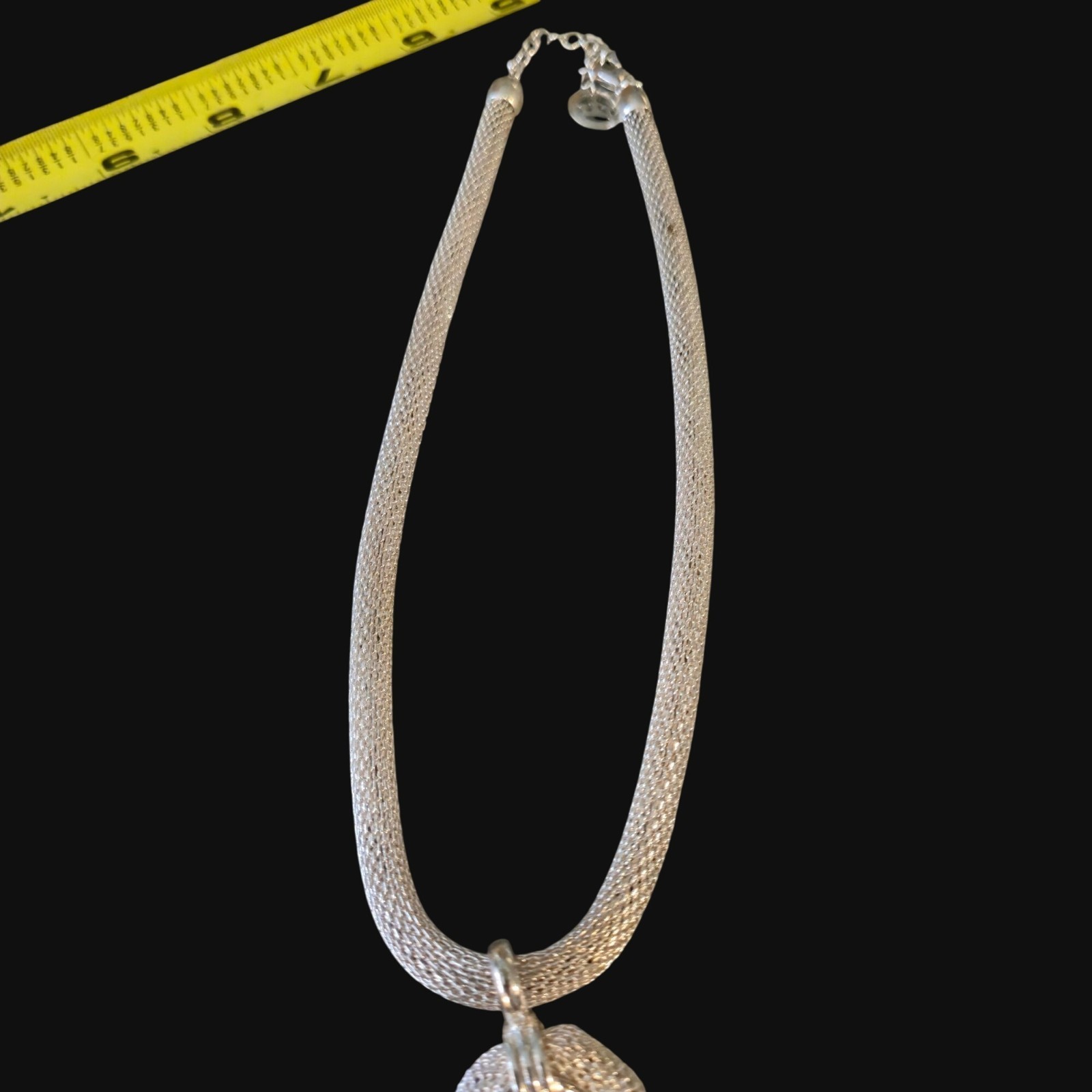 Vintage Crown Trifari Mesh Necklace & Earrings Silver Tone Modernist Mid century