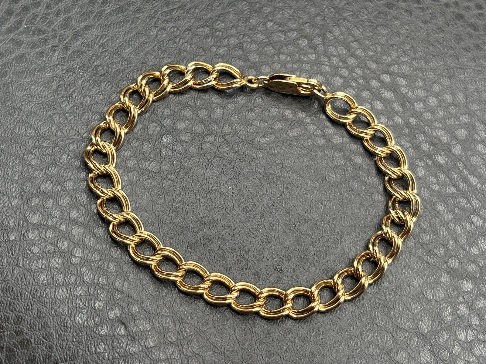 VTG Yellow Gold Fill 6.5MM Double Link Starter Charm Bracelet 7.75”