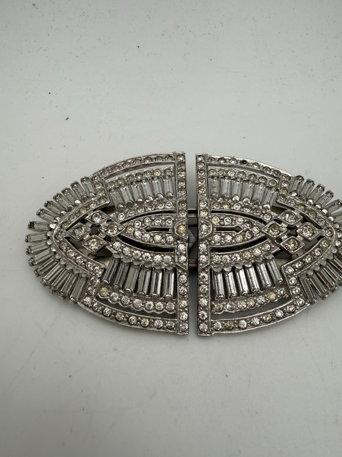 Vintage Art Deco Rhinestone Brooch Dress Clip Mechanism Pat 2161668