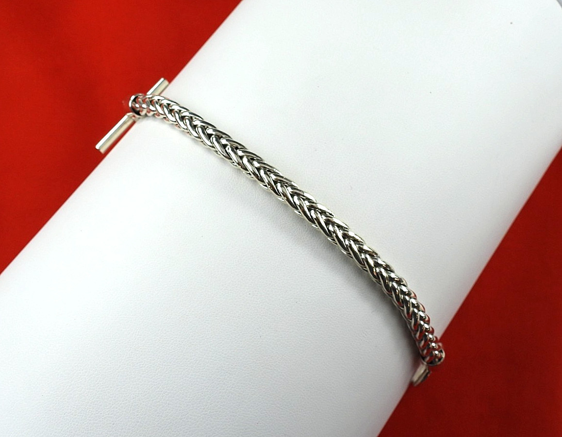 Vintage Sterling Silver 925 Wheat Chain Bracelet Toggle Clasp 7.5″ Spiga Women
