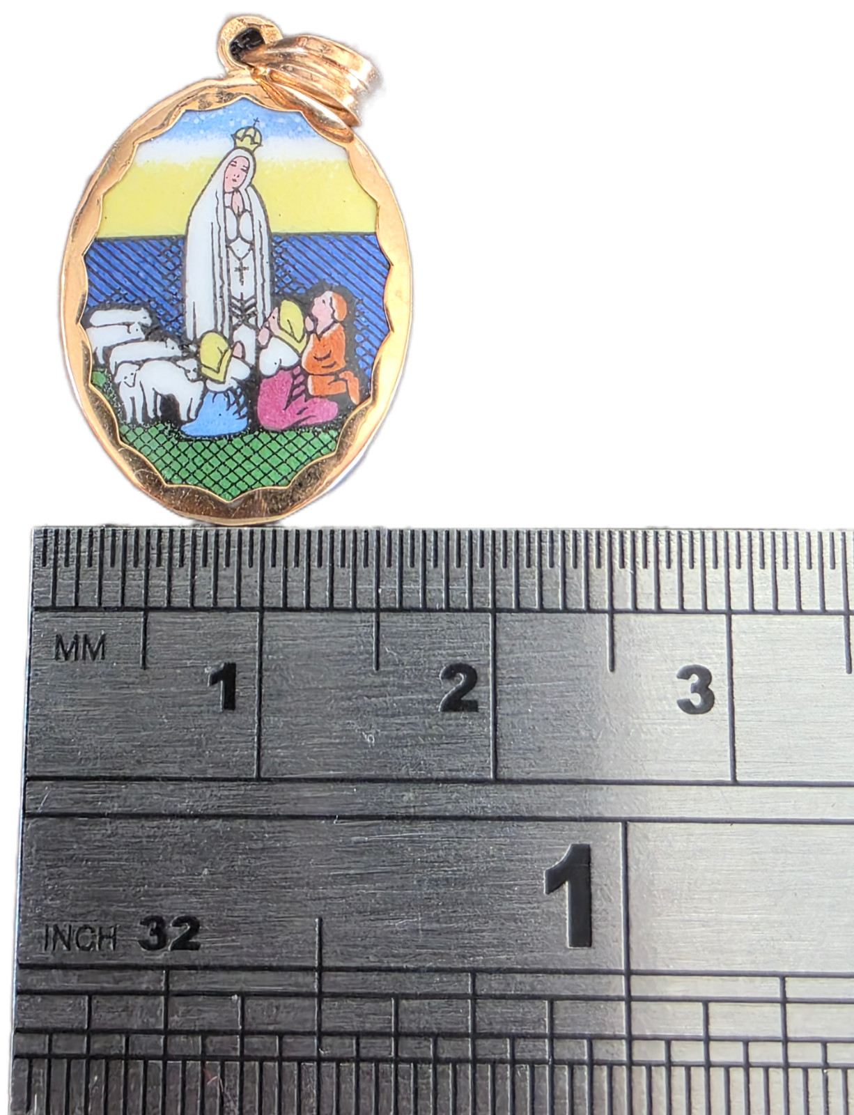 Antique Enameled Gold Medal Virgin Mary Madonna Pendant – 18K Gold