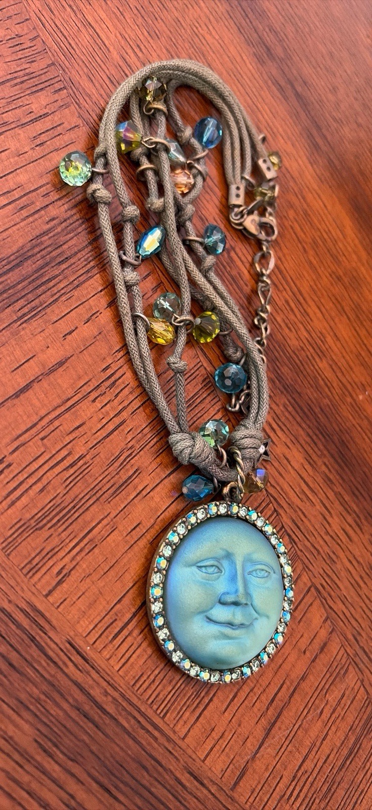 Retired Signed Kirks Folly Seaview Moon Face Aurora Borealis Crystal Necklace