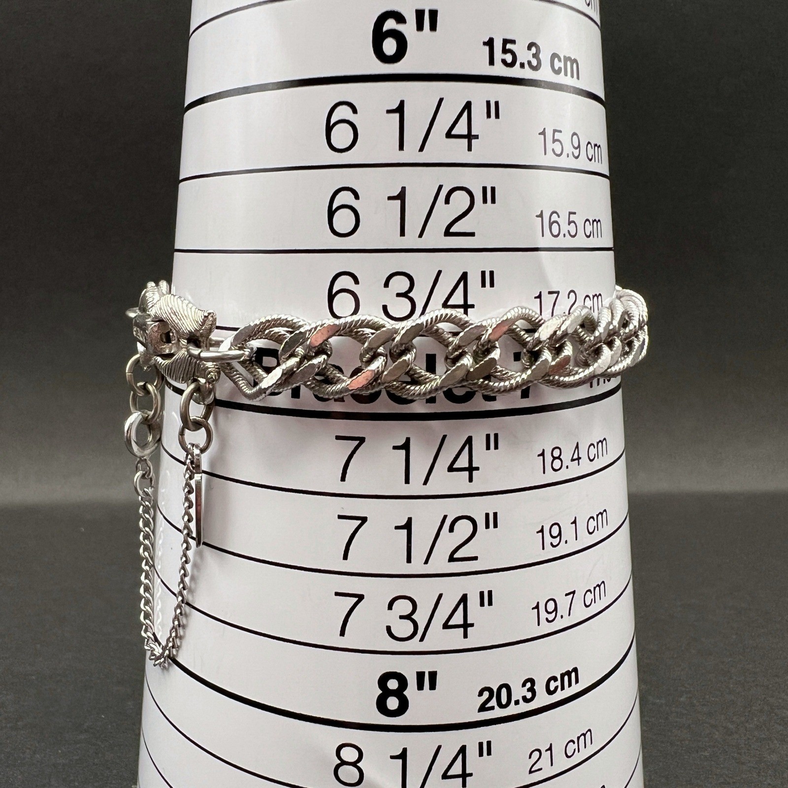 Vintage Monet Double Curb Link Bracelet Silver Tone Textured Safety Chain Signed