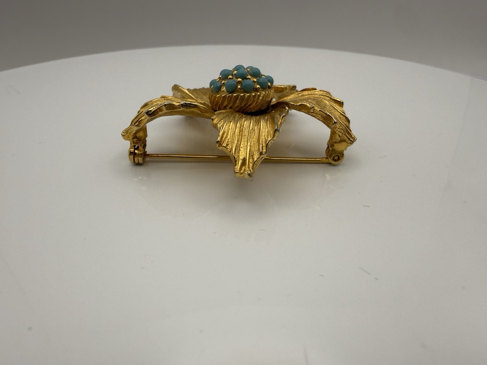 Vintage Benedict NY Brooch Floral Cluster Imitation Turquoise Gold Tone