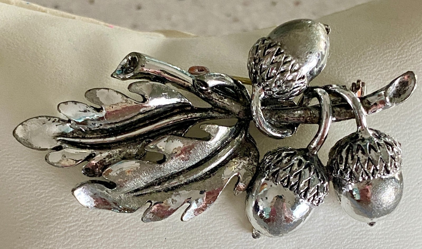 Vintage Oak Leaf Acorn Brooch Silver Tone 2.25″ Pin Nature Fall Leaves Branch