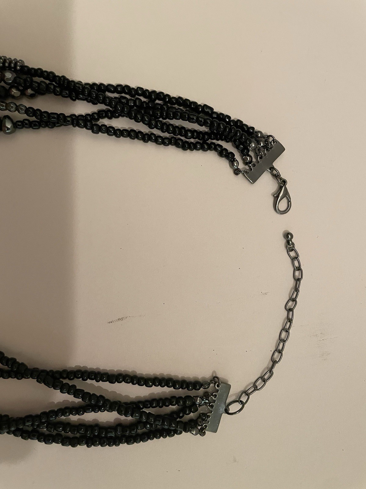 Vintage Black Crystal Like Multi-Strand Necklace: Elegant Beaded Jewelry 50”