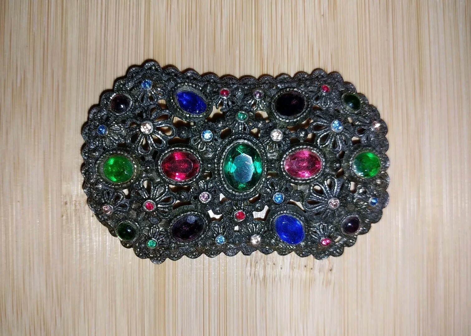 NEW ENGLAND GLASS WORKS 1940’s Signed BROOCH Rare Vintage Colored Glass Stones