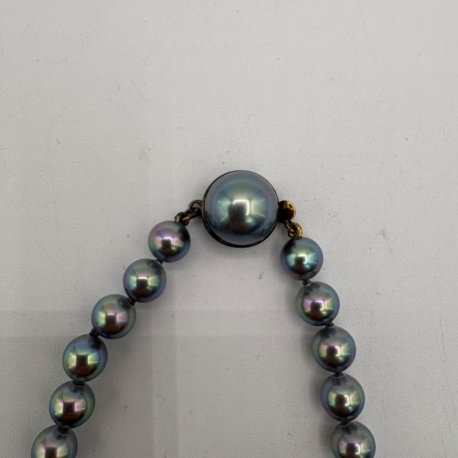 Vtg Hand Tied Tahitian Peacock Faux Pearl 16″ Necklace 925 Clasp