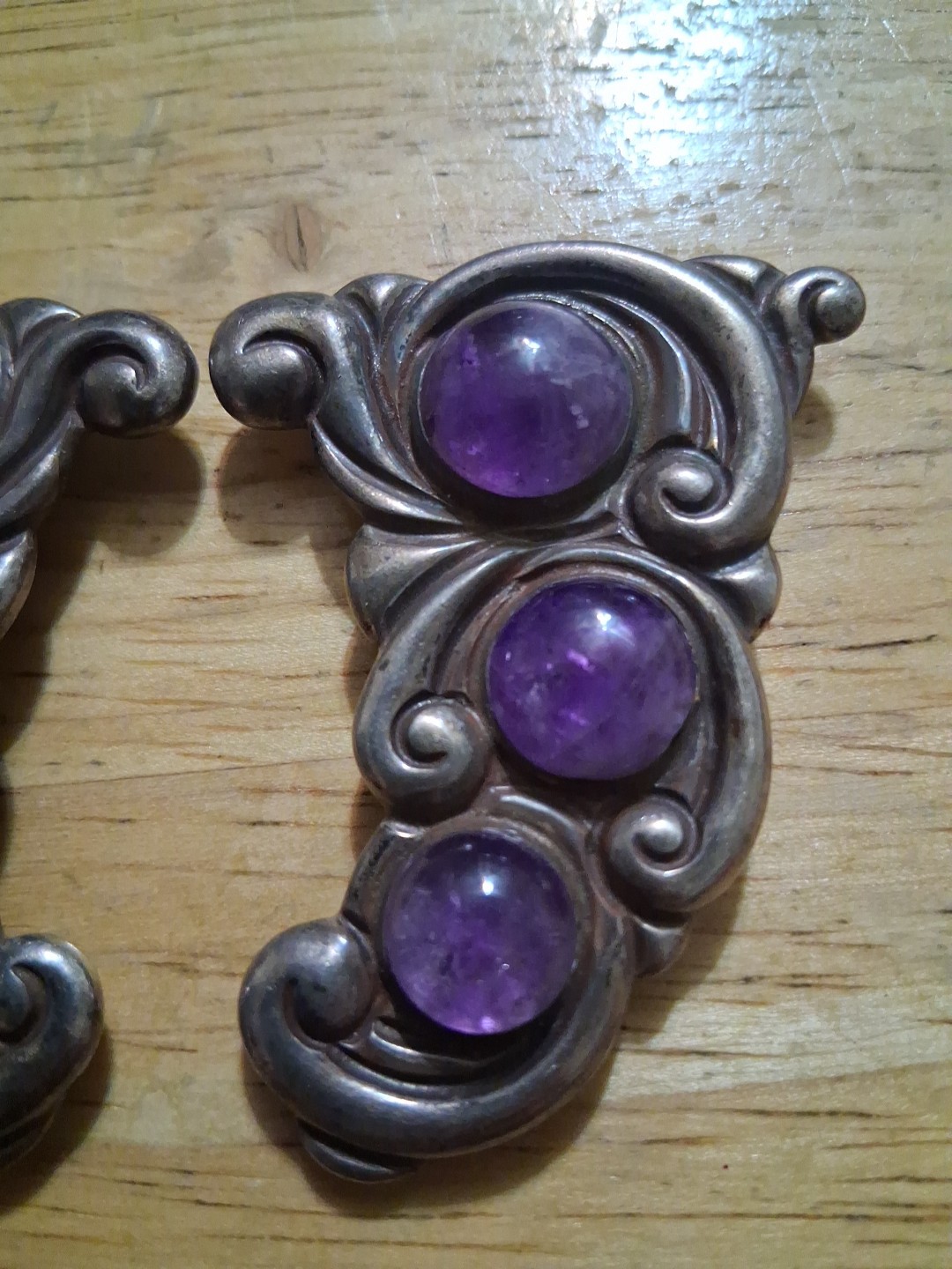 Vintage Los Castillo Taxco 925 Sterling Silver & Amethyst Fur Pin ? Heavy 54.7g