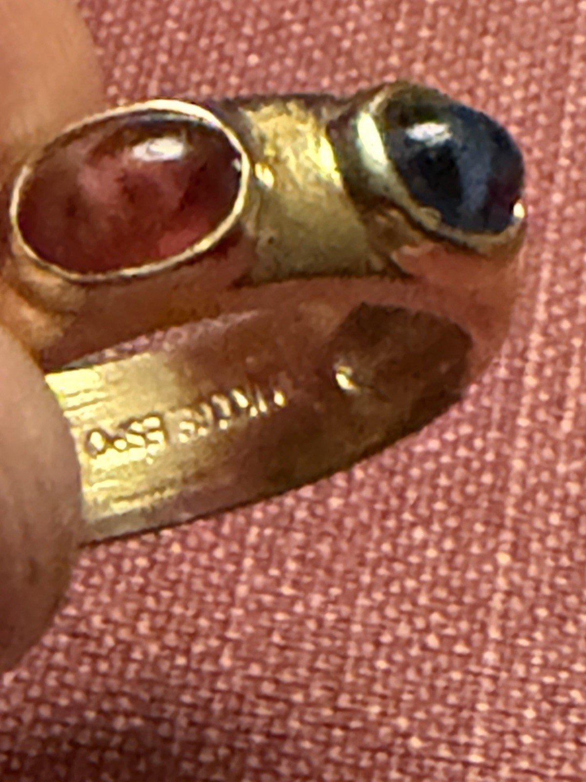VTG 14 kt gold plated cabochon gemstones: a sapphire, a ruby, and an emerald, 6