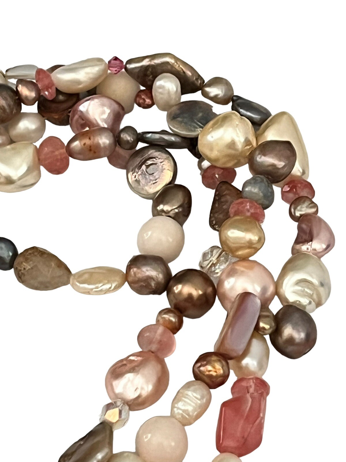 Vintage Faux Pearl Necklace 3 Strands Box Tab Clasp Made In India Pink Choker