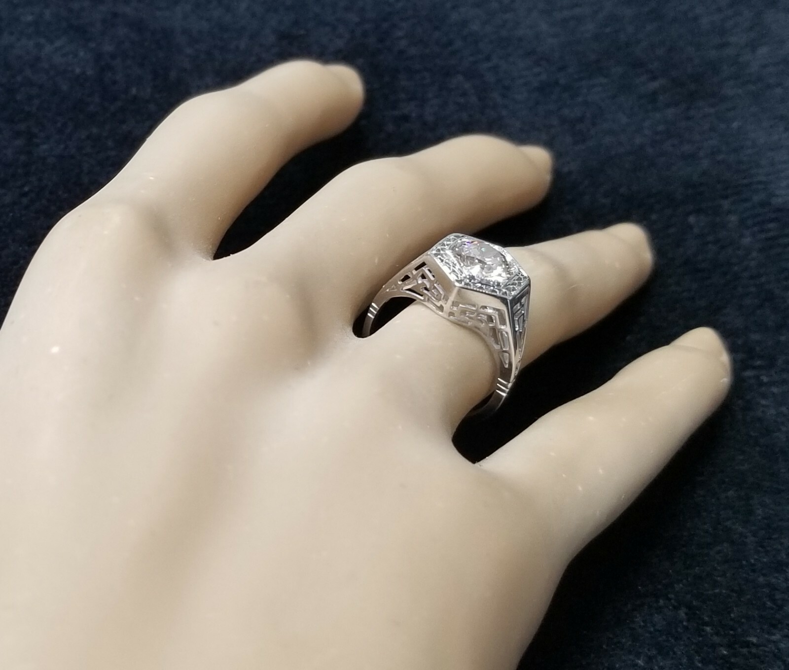 1.26ct 14k White Gold Filigree Engagement Ring Natural Champagne Round Diamond