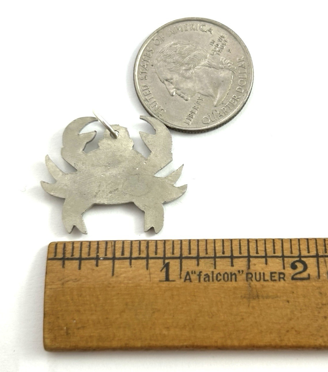 Vintage Crab Charm Pendant Etched Silver Plated Brass Vintage Jewelry Nautical