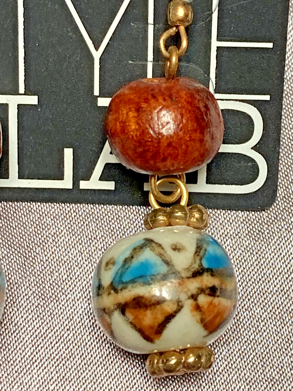 M Style Lab Vintage Fashion Hand Painted Ceramic & Wood Bead Dangle Earrings