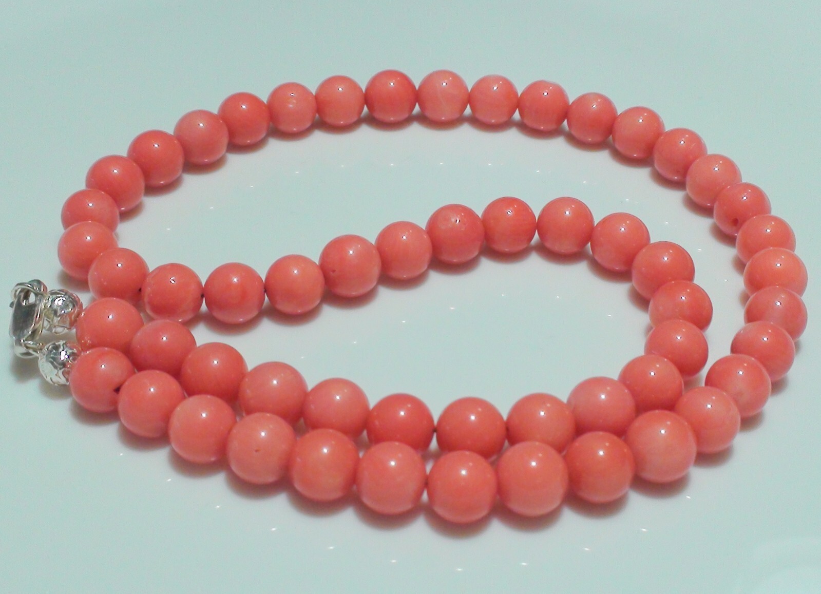 VINTAGE! 213.25ct 100% NATURAL PINK SALMON JAPANESE MOMO CORAL 925 SILVER CLASP