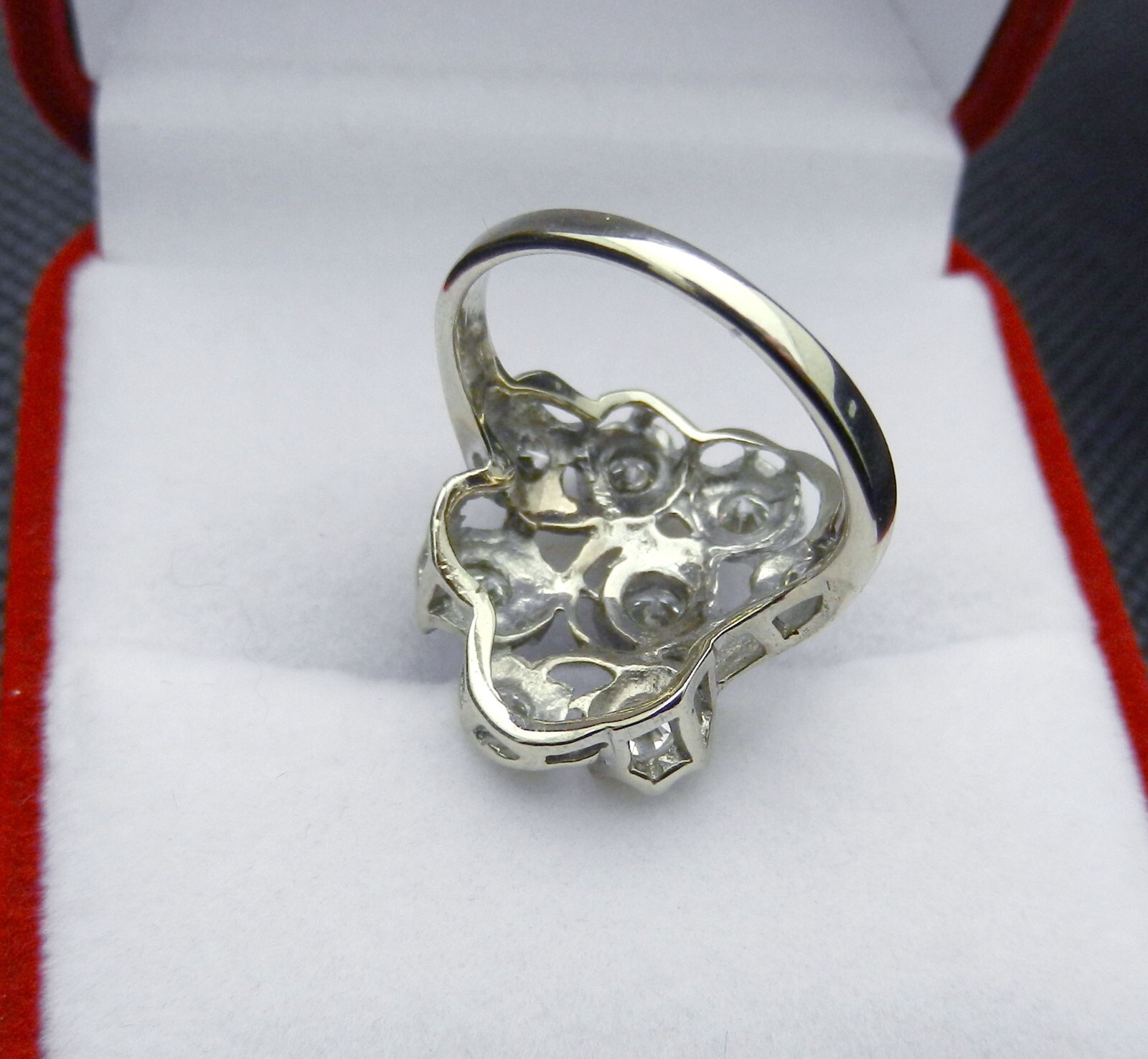 Vintage Art Deco 14k White Gold Cluster Natural Diamonds 1.25 ct Cocktail Ring