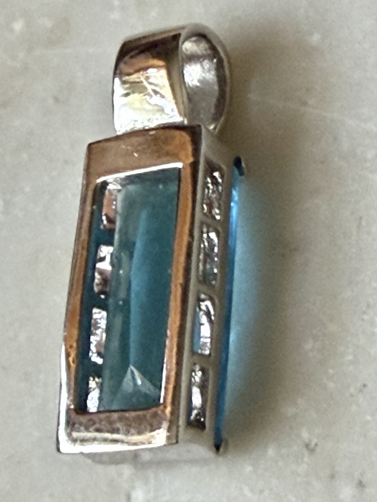 Vintage silver tone blue glass crystal pendant Statement piece