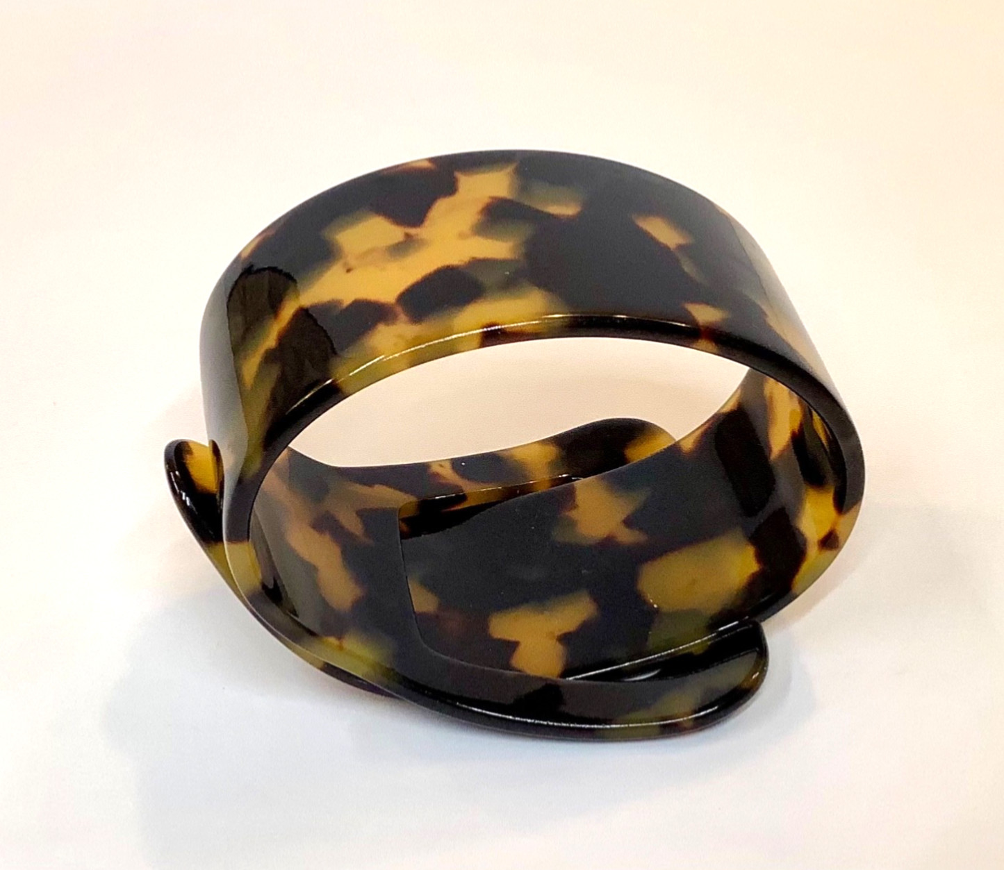 Vintage Faux Tortoise Shell Acrylic Lucite 2” Wide Buckle Bracelet Adjustable