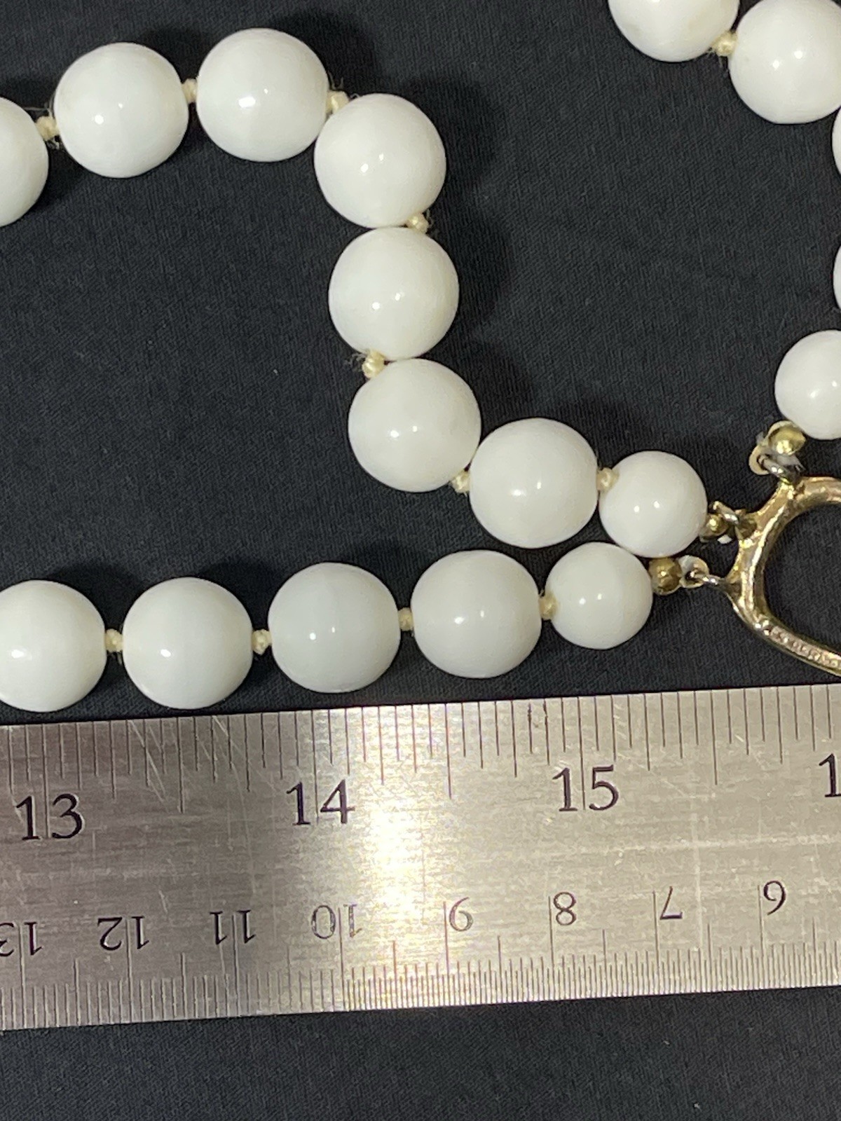 Vintage Les Bernard 3 Strand Hand Knot White Milk Glass Beaded Choker Necklace