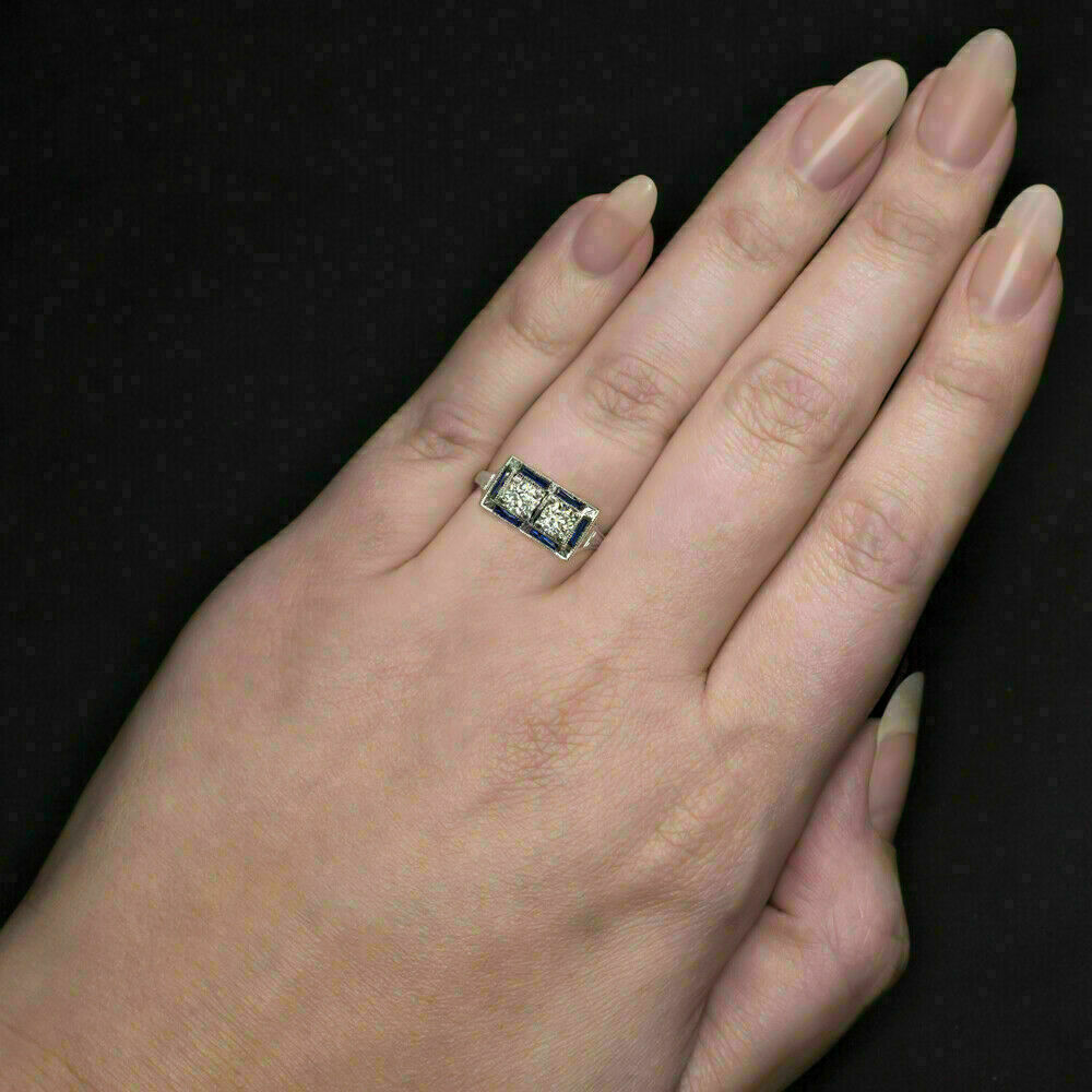 Two Stone 1/2Ctw White Round Cut CZ Antique Art Deco Wedding Ring In 925 Silver