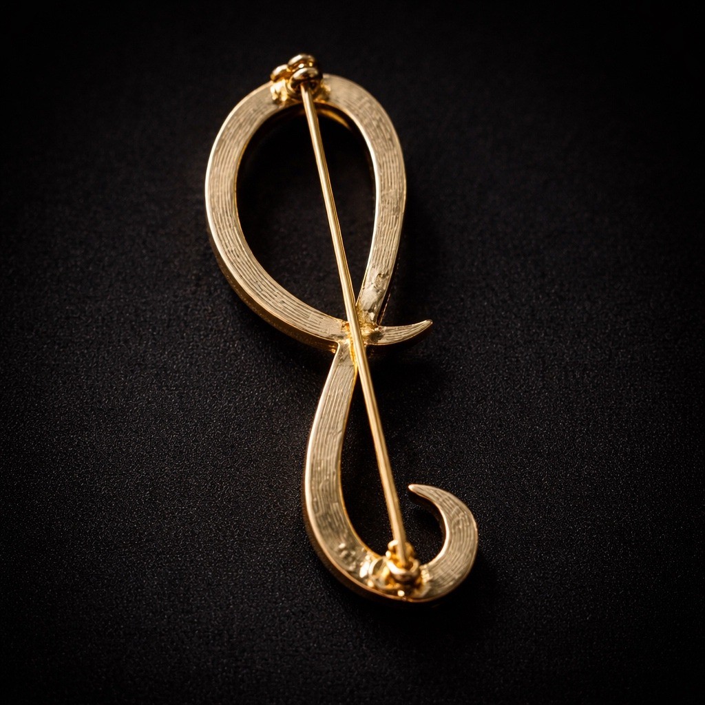 Vintage Monogram Allison Reed Gold Textured Script Letter P Initial Brooch Pin