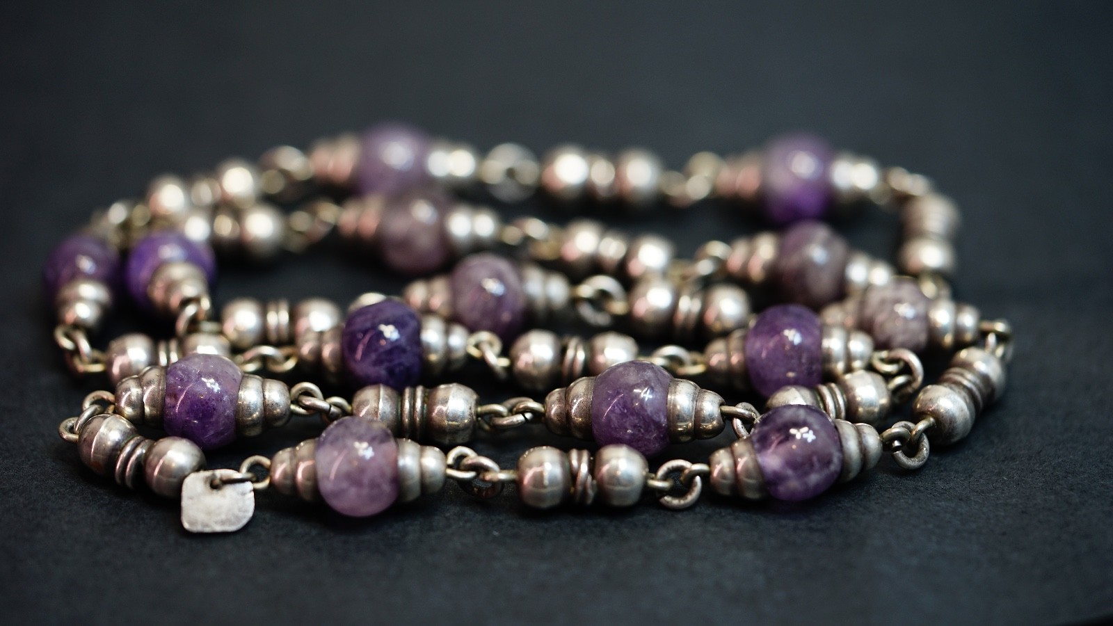 Vintage Mexico Sterling Silver Amethyst Beads Endless Beaded Necklace