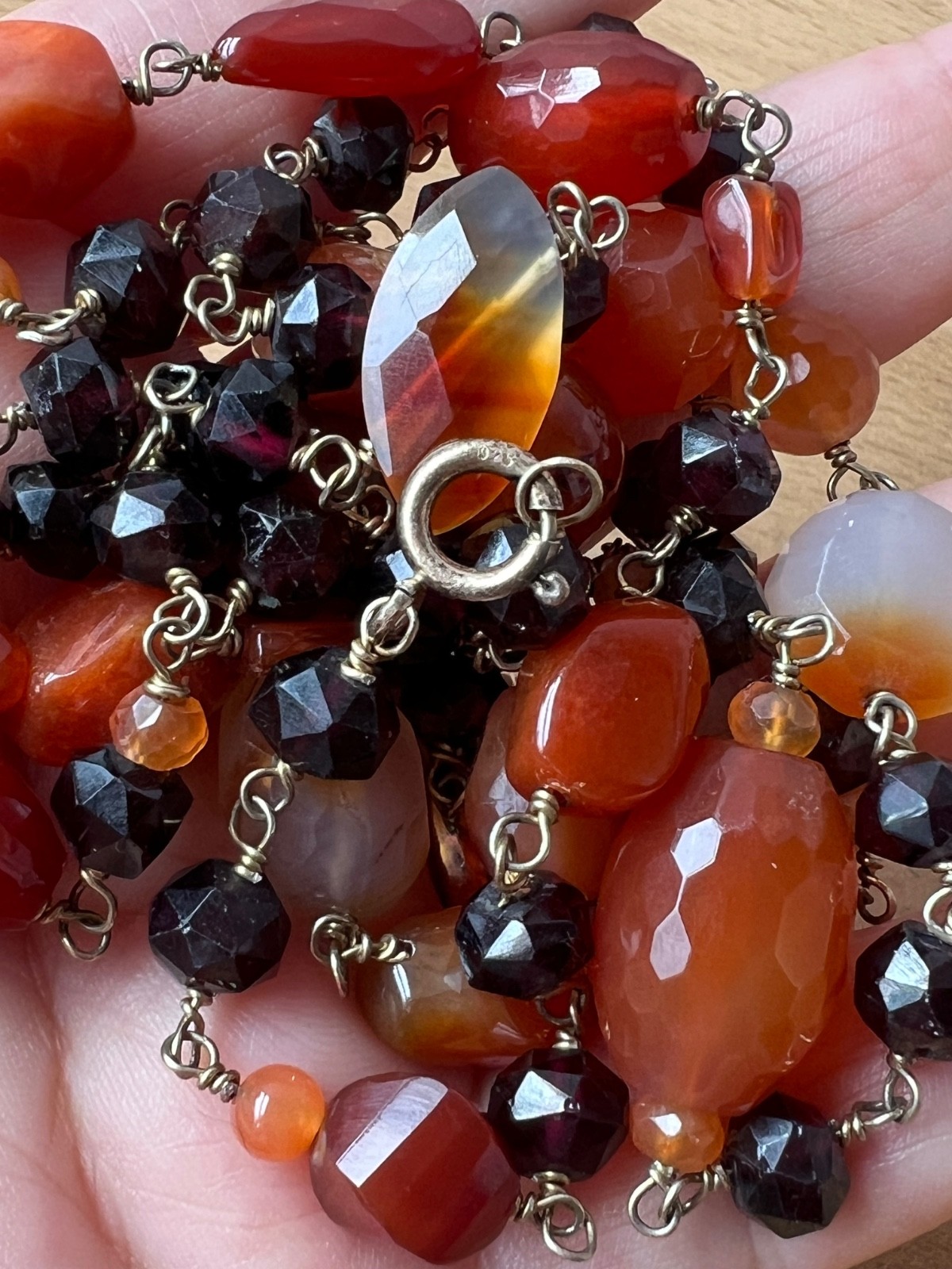 VINTAGE AGATE RHODOLITE GARNET 925 STERLING SLVR LONG STATION STATEMENT NECKLACE