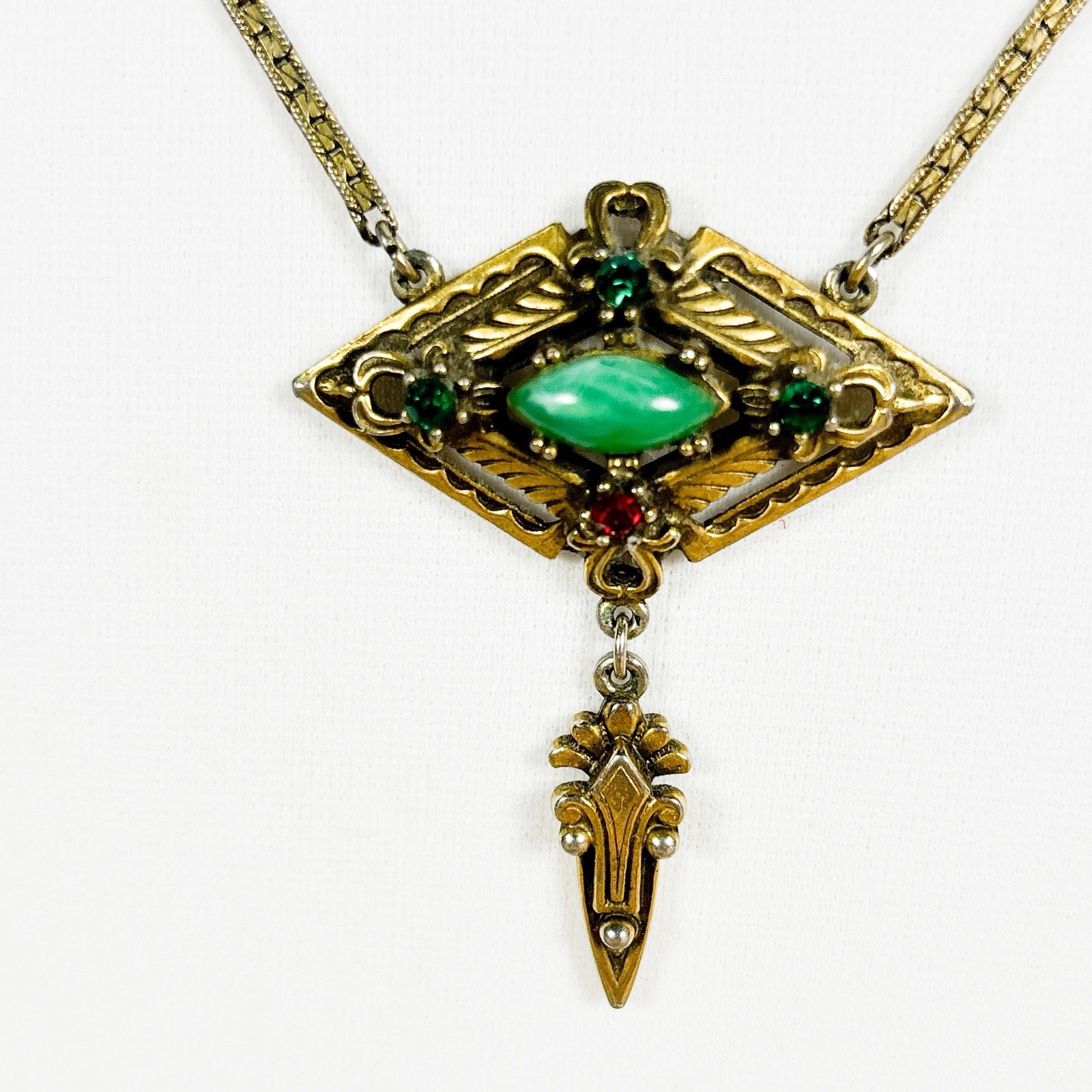 Vintage Art Deco Revival Flux Stone Lavalier Choker Necklace 15in C17