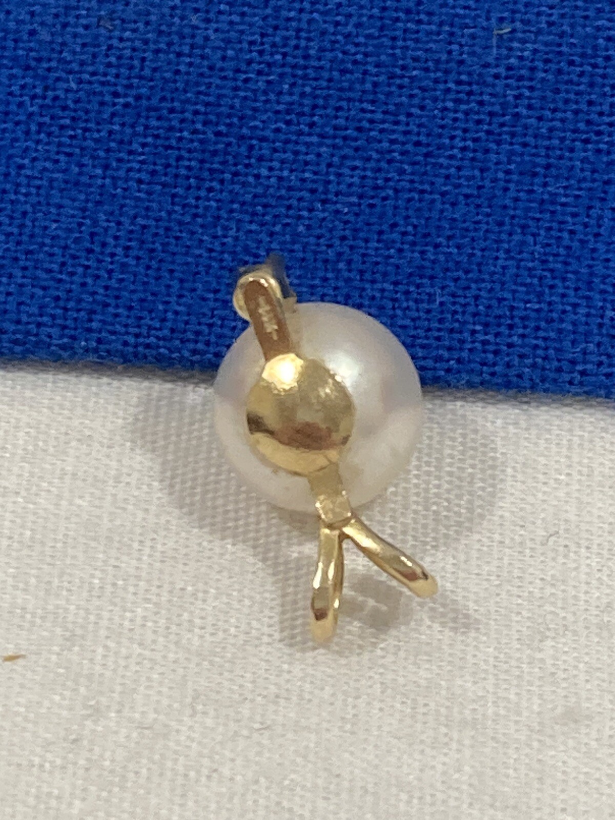 Vintage Signed 14k Solid Yellow Gold Single 7mm PEARL & CZ PENDANT 0.78 GRAMS