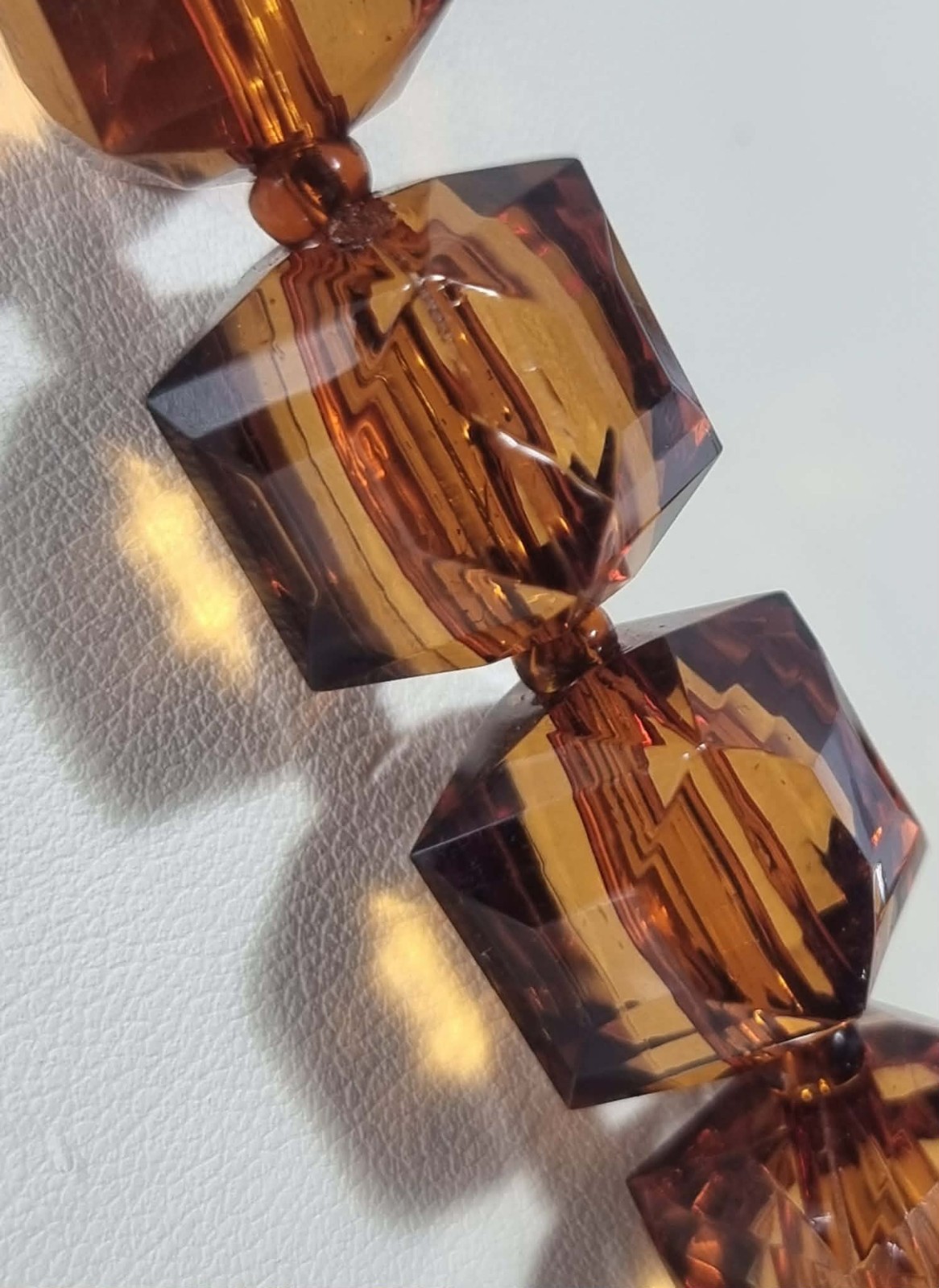 Vintage Amber Lucite Bead Necklace Sterling Silver 45cm Faceted